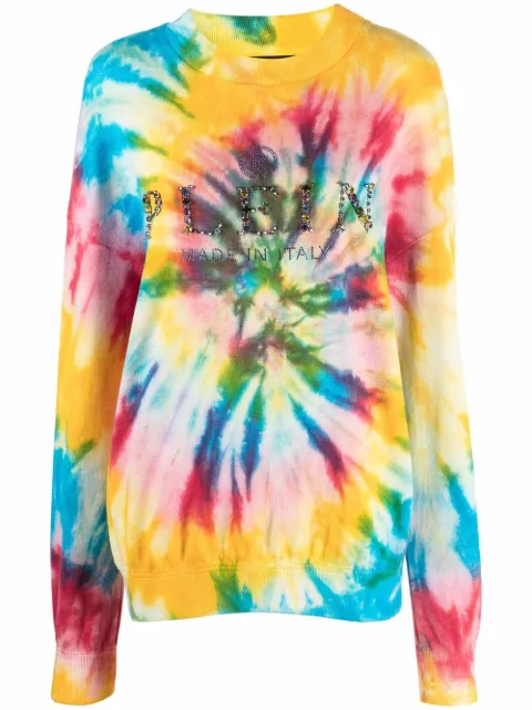 Philipp Plein tie-dye print cotton-blend sweatshirt Yellow AAACWKO0444PTE003N