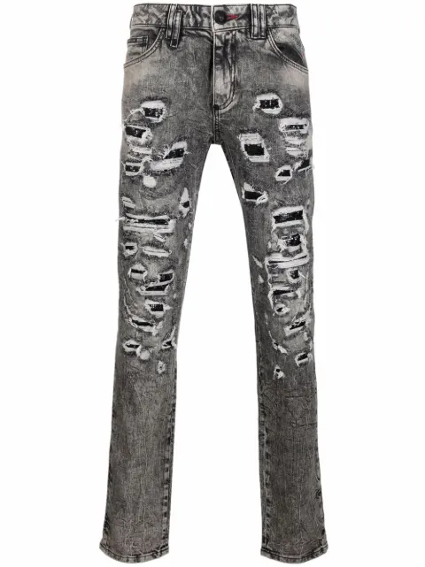 Philipp Plein mesh ripped-detail jeans Grey FAACMDT2556PDE004N
