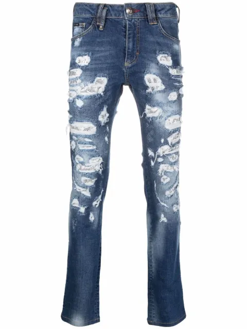 Philipp Plein mesh ripped-detail jeans Blue FAACMDT2556PDE004N
