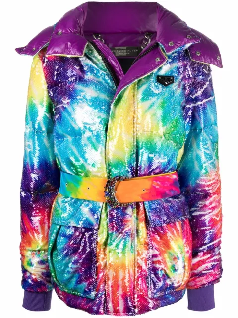 Philipp Plein tie-dye print padded coat Blue AAACWRB0970PTE003N