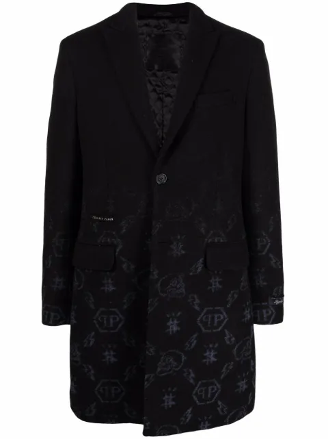 Philipp Plein monogram jacquard coat Black FAACMRA0374PTE003N