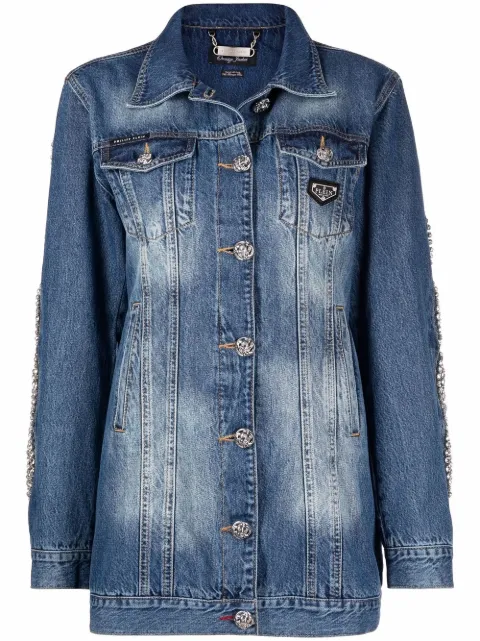 Philipp Plein crystal-cable denim jacket Blue FAACWDB0489PDE004N