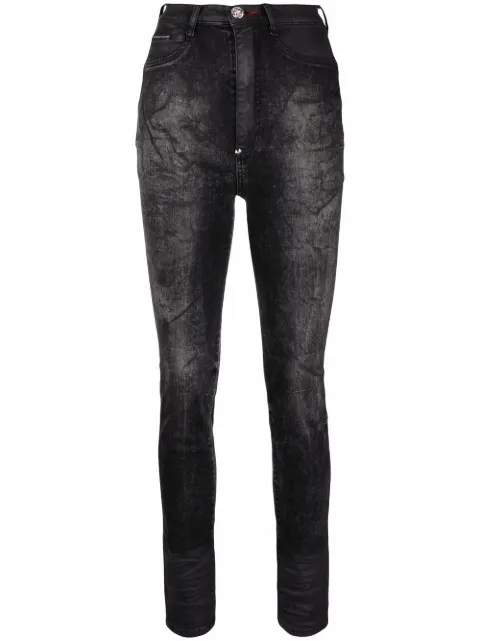 Philipp Plein stonewashed super high-waisted jeggings Black FAACWDT1687PDE004N