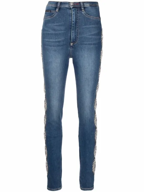 Philipp Plein crystal-cable high-waist jeggings Blue FAACWDT1695PDE004N