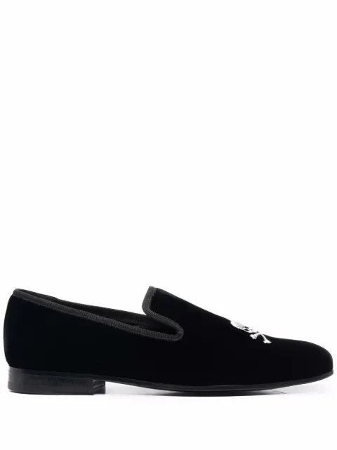 Philipp Plein skull embroidery velvet loafers Black FAASMSB0535PTE003N