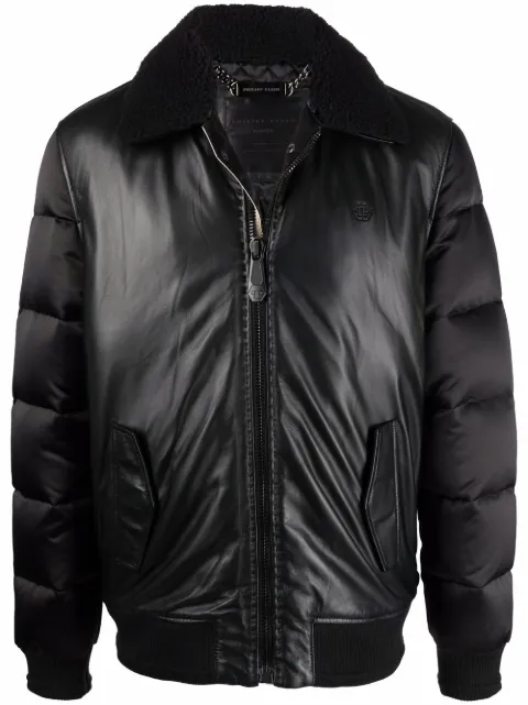 Philipp Plein padded-leather bomber jacket Black FAACMLB1406PLE010N