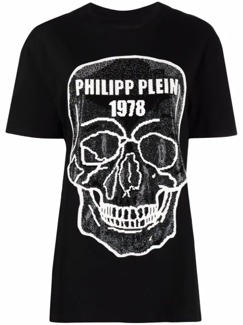 Philipp Plein skull-embellished round-neck T-shirt Black FAACWTK2216PJY002N