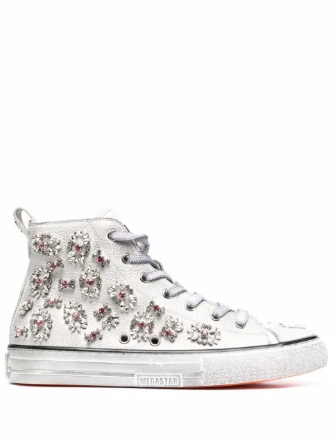 Philipp Plein crystal-embellished high-top sneakers White FAASWSC2177PLE010N