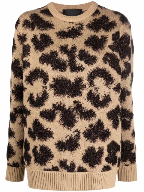 Philipp Plein long-sleeved lurex leopard jumper Brown FAACWKO0415PKN002N