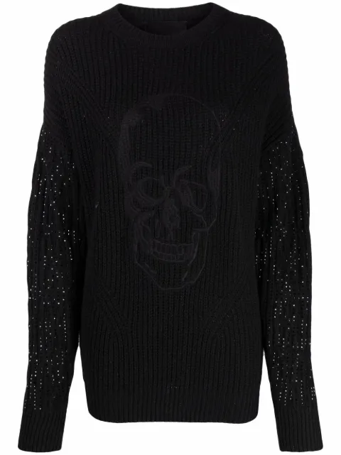 Philipp Plein crystal-embellished knitted jumper Black FAACWKO0437PKN002N