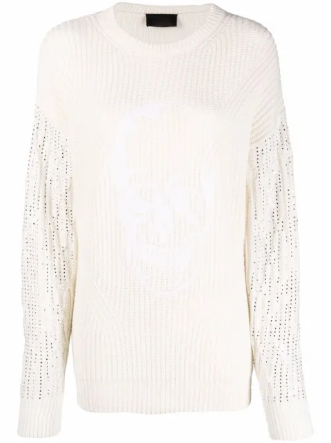 Philipp Plein crystal-embellished knitted jumper Neutrals FAACWKO0437PKN002N