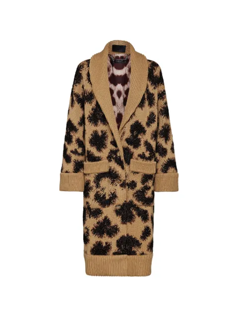 Philipp Plein Wool Jacquard Coat Leopard Brown FAACWKQ0051PKN002N