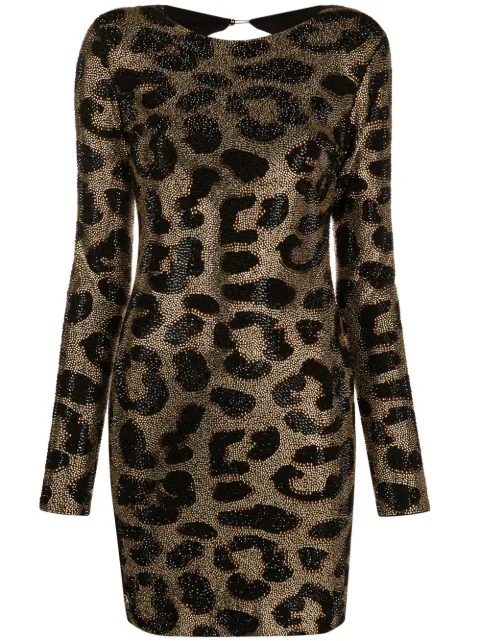Philipp Plein leopard-print studded dress Black FAACWRG1878PTE003N