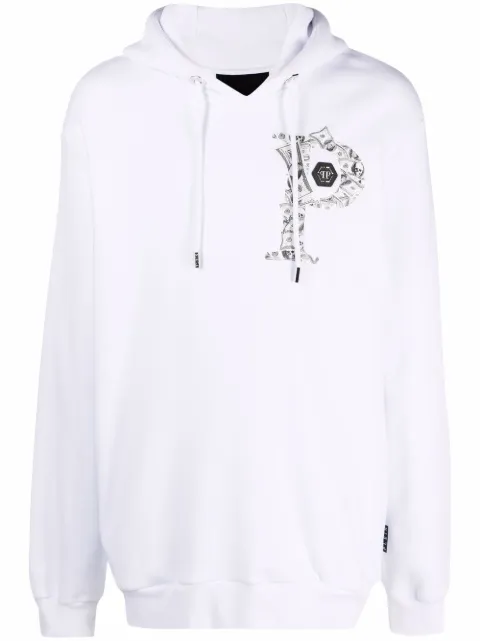 Philipp Plein Money logo-print hoodie White FAACMJB2513PJO002N