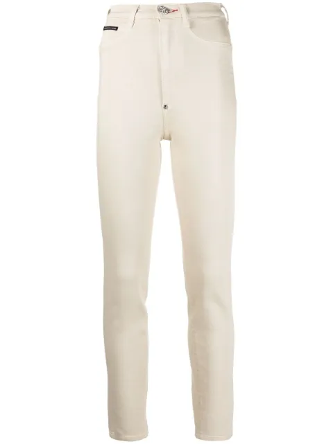 Philipp Plein logo patch high-waisted jeggings Neutrals FAACWDT1687PDE004N