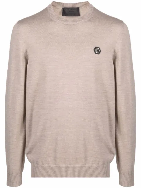 Philipp Plein Istitutional merino knit jumper Neutrals FAACMKO1013PKN002N