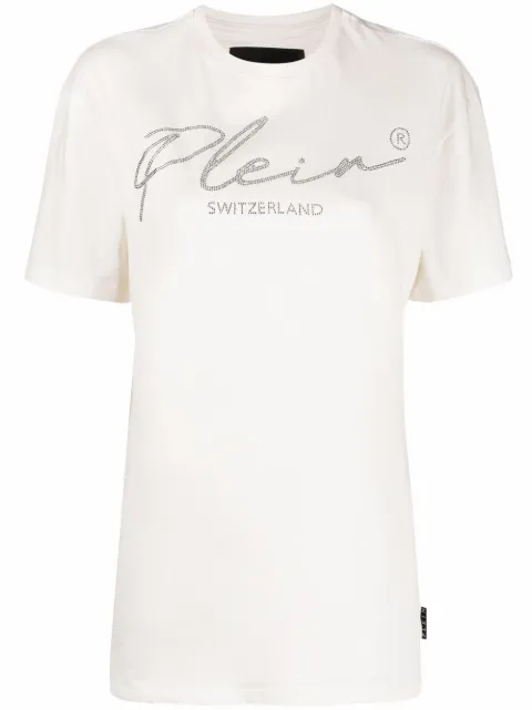Philipp Plein crystal logo T-shirt Neutrals FAACWTK2219PJY002N