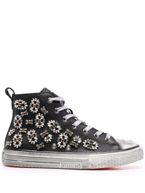 Philipp Plein Megastar crystal-embellished high-top sneakers Black FAASWSC2177PLE010N