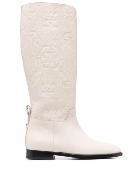 Philipp Plein embossed-logo knee-high boots Neutrals FAASWSE0547PLE010N
