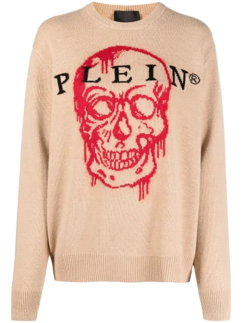 Philipp Plein intarsia-knit skull jumper Neutrals FAACWKO0420PKN002N