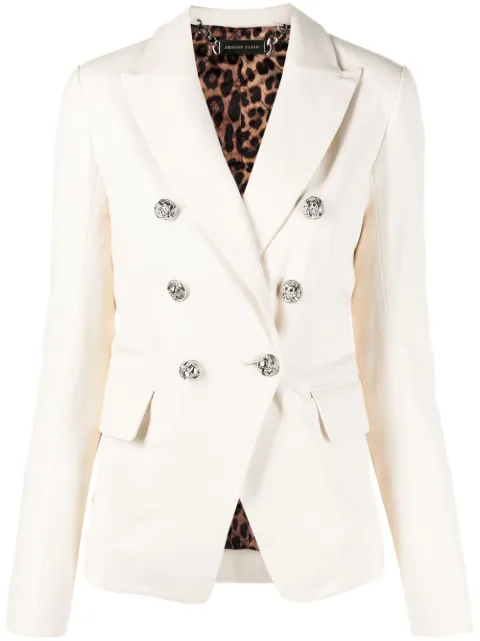 Philipp Plein double-breasted leather blazer Neutrals FAACWLF0021PLE010N