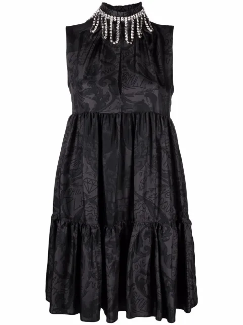 Philipp Plein New Baroque crystal-neck midi dress Black FAACWRG1893PTE003N