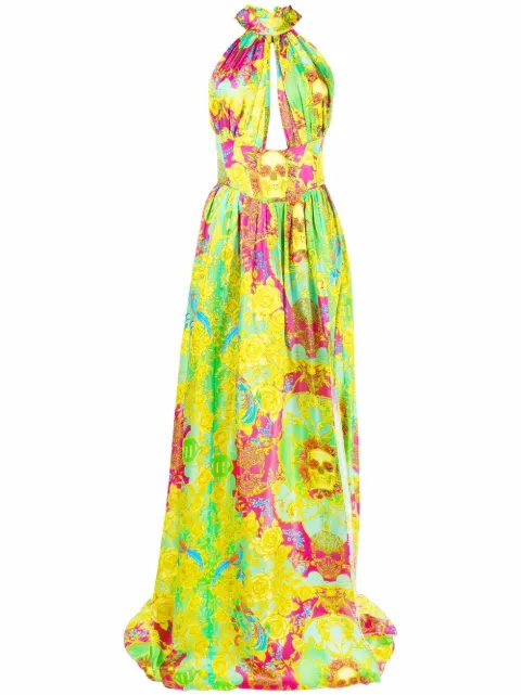Philipp Plein New Baroque-print silk maxi dress Green FAACWRG1895PTE003N