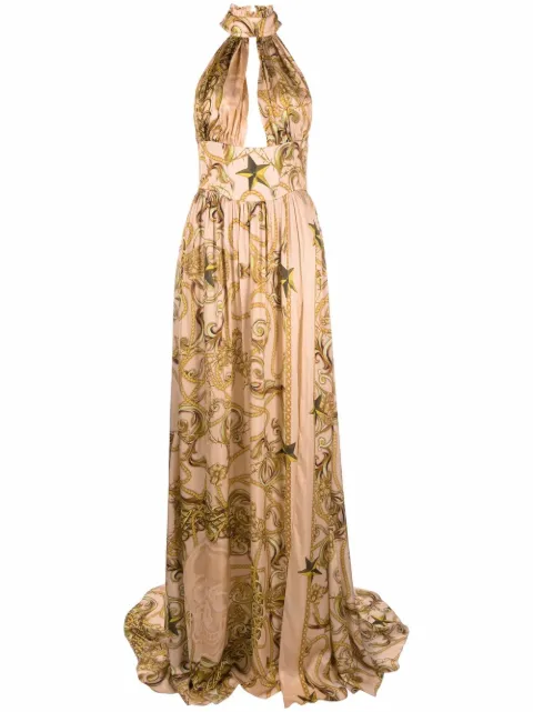 Philipp Plein baroque-print halterneck dress Neutrals FAACWRG1899PTE003N