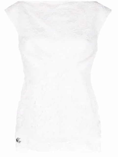 Philipp Plein scalloped lace blouse Neutrals FAACWRK0258PTE003N