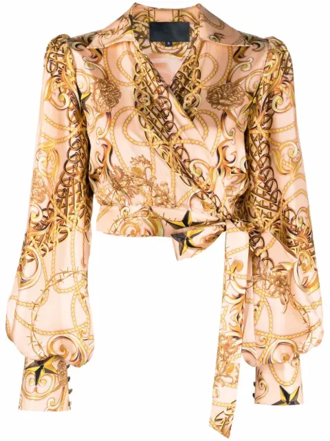 Philipp Plein new-baroque wrap silk blouse Neutrals FAACWRP0287PTE003N
