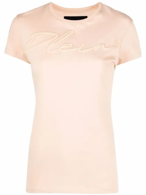 Philipp Plein satin logo-embroidered T-shirt Neutrals FAACWTK2235PJY002N