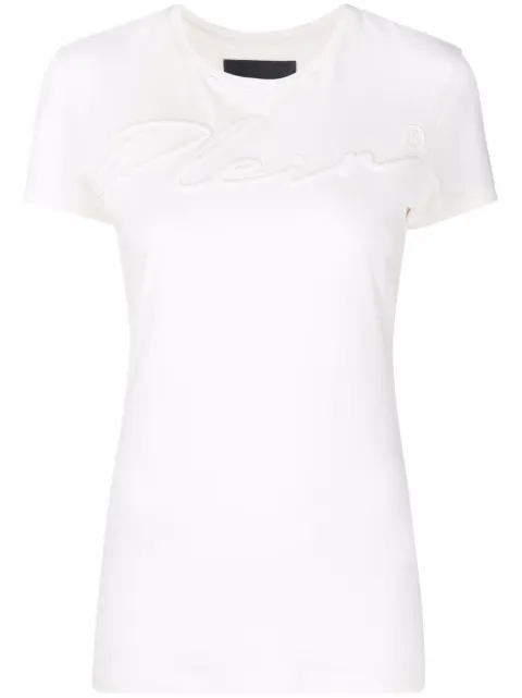 Philipp Plein logo-embroidered cotton T-shirt Neutrals FAACWTK2235PJY002N