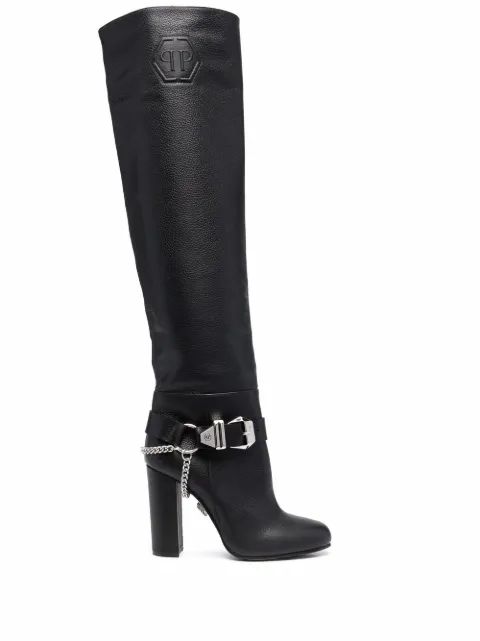 Philipp Plein buckle-detail knee-high boots Black FAASWSE0545PLE010N