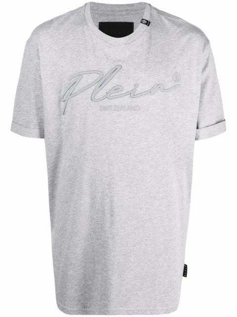 Philipp Plein logo-embroidered cotton T-shirt Grey FAACMTK5227PJY002N