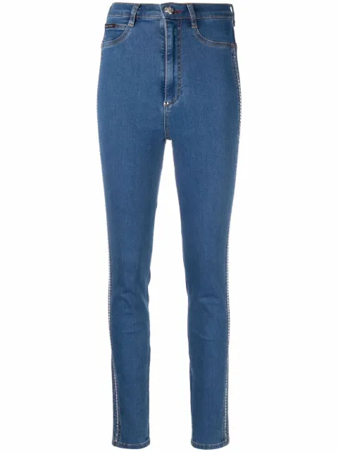 Philipp Plein High Waist crystal jeggings Blue AAACWDT1749PDE004N