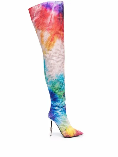 Philipp Plein tie-dye print thigh high boots Blue AAASWSE0580PTE003N