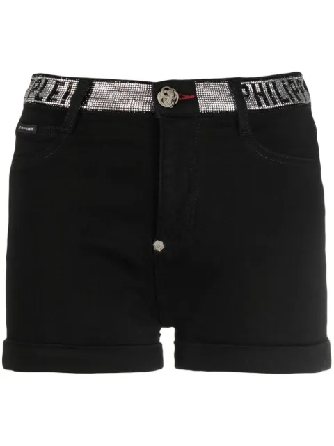 Philipp Plein logo-embellished denim shorts Black AAACWDT1727PDE004N