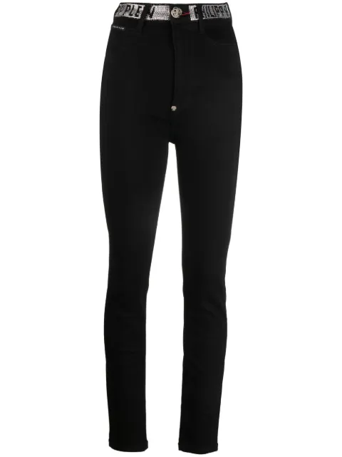 Philipp Plein logo-embellished high-waist skinny jeans Black AAACWDT1728PDE004N
