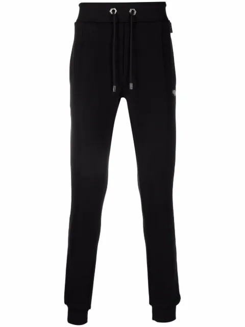 Philipp Plein logo-patch cotton track pants Black AAACMJT1899PJO002N