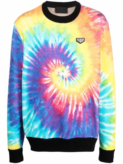 Philipp Plein skull tie dye sweatshirt Blue AAACMKO1051PKN002N