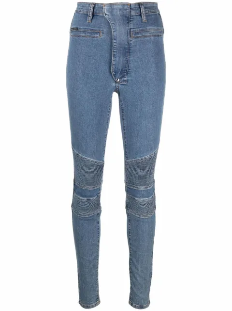 Philipp Plein Iconic high waist biker jeans Blue AAACWDT1719PDE004N