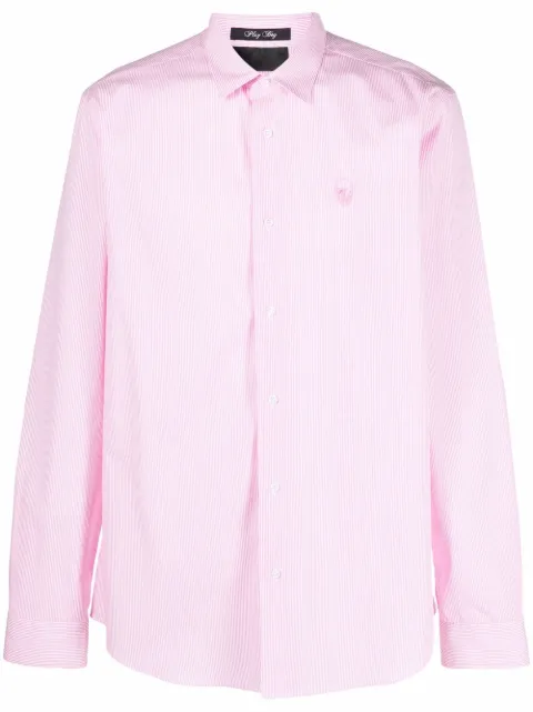 Philipp Plein skull-embroidered striped shirt Pink AAACMRP1540PTE003N