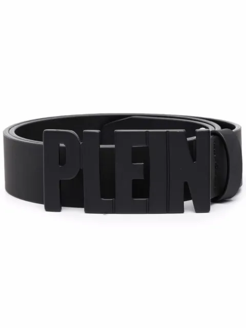 Philipp Plein Plein lettering logo leather belt Black AAAAMVA0689PLE010N