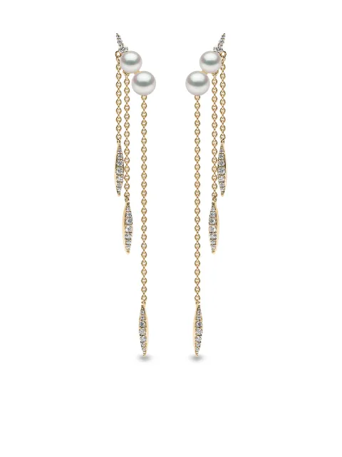 Yoko London 18kt yellow gold Trend freshwater pearl and diamond chain earrings Gold Q2088EARR6