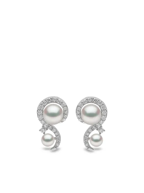 Yoko London 18kt white gold Trend freshwater pearl and diamond stud earrings Silver TEM02327