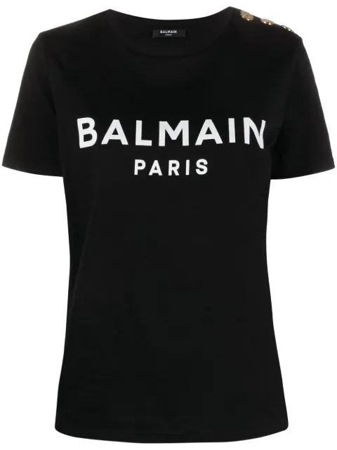 Balmain logo-print button-detail T-shirt Black XF1EF005BB37