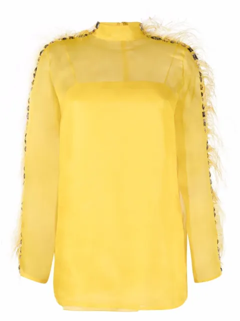 PUCCI feather-trim silk blouse Yellow 1URM111U655
