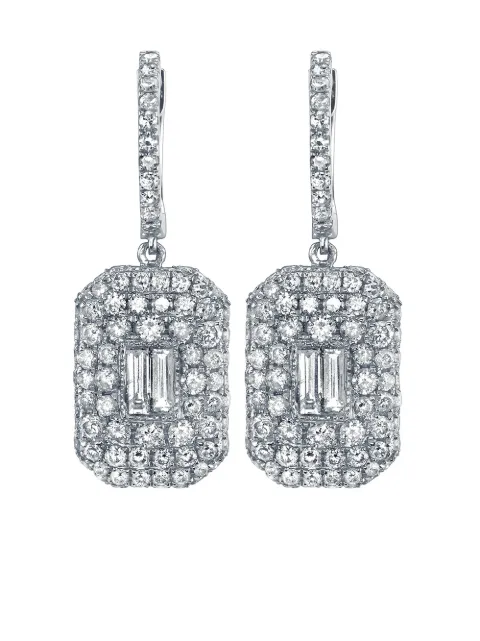 SHAY 18kt white gold pave diamond baguette drop earrings Silver SE33