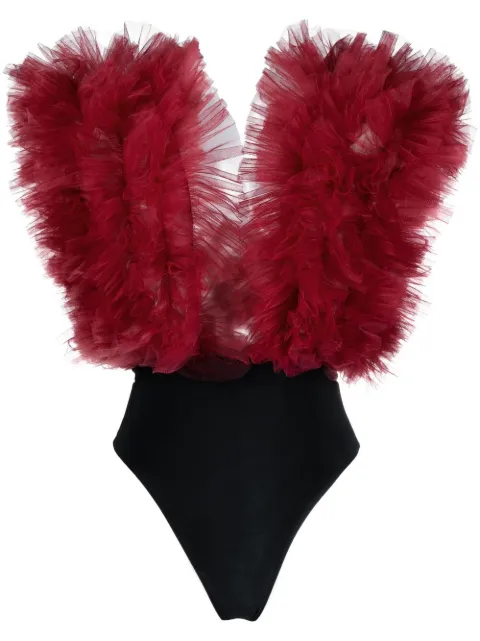 Alchemy x Lia Aram ruffled sleeveless bodysuit Red LIA299