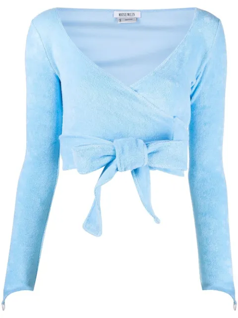 Maisie Wilen knitted wrap crop top Blue YS114